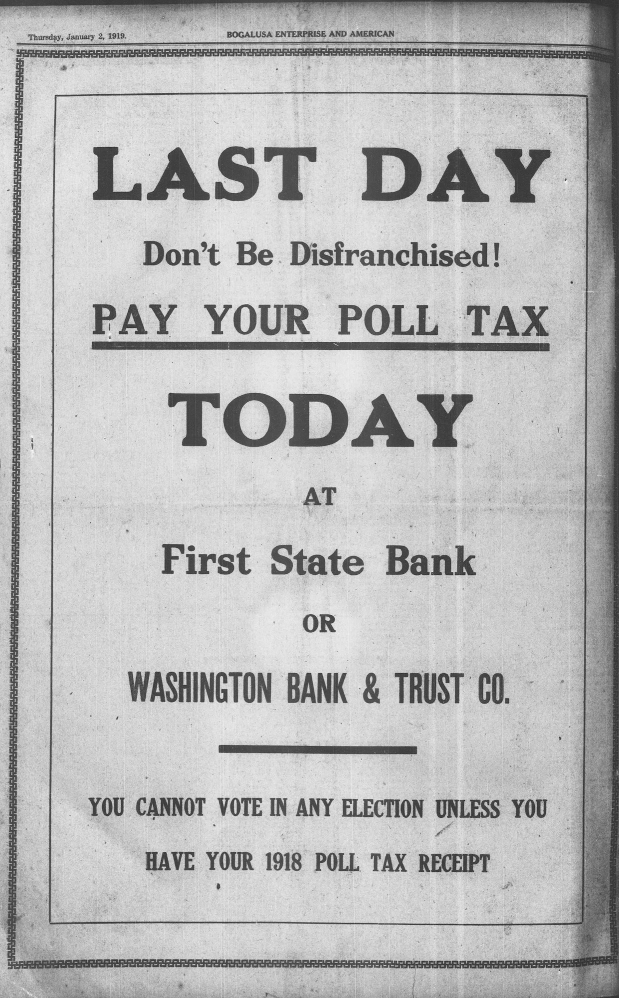 Pay Your Poll Tax Today!